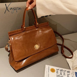 Xajzpa - Vintage Large Capacity Women Handbags Designer Shoulder Bags Luxury Oil Wax Pu Leather