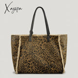 Xajzpa - Vintage Leopard Large Capacity Tote Bag Designer Lambswool Women Shoulder Bags Luxury Faur