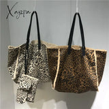 Xajzpa - Vintage Leopard Large Capacity Tote Bag Designer Lambswool Women Shoulder Bags Luxury Faur