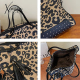 Xajzpa - Vintage Leopard Print Tote Bag Large Capacity Shoulder Zipper Portable Crossbody Women Bags