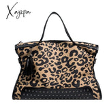 Xajzpa - Vintage Leopard Print Tote Bag Large Capacity Shoulder Zipper Portable Crossbody Women Bags