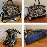 Xajzpa - Vintage Leopard Print Tote Bag Large Capacity Shoulder Zipper Portable Crossbody Women Bags
