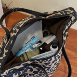 Xajzpa - Vintage Leopard Print Tote Bag Large Capacity Shoulder Zipper Portable Crossbody Women Bags