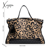 Xajzpa - Vintage Leopard Print Tote Bag Large Capacity Shoulder Zipper Portable Crossbody Women Bags