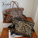 Xajzpa - Vintage Leopard Print Tote Bag Large Capacity Shoulder Zipper Portable Crossbody Women Bags