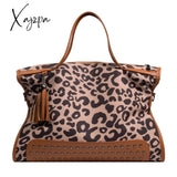 Xajzpa - Vintage Leopard Print Tote Bag Large Capacity Shoulder Zipper Portable Crossbody Women Bags