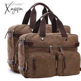 Xajzpa - Vintage Men Canvas Bag Leather Briefcase Travel Suitcase Messenger Shoulder Tote Handbag