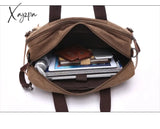 Xajzpa - Vintage Men Canvas Bag Leather Briefcase Travel Suitcase Messenger Shoulder Tote Handbag