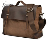 Xajzpa - Vintage Military Canvas Leather Men Messenger Bag Shoulder Tote Handbag Briefcase