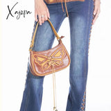 Xajzpa - Vintage Shoulder Bag Pu Leather Lace Straps Butterfly Women Handbag Chain Underarm Tote