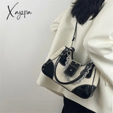 Xajzpa - Vintage Sweet Cool Girls Canvas Underarm Bag Patent Leather Women’s Metal Chain Shoulder