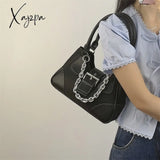 Xajzpa - Vintage Sweet Cool Girls Canvas Underarm Bag Patent Leather Women’s Metal Chain Shoulder