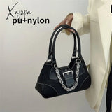 Xajzpa - Vintage Sweet Cool Girls Canvas Underarm Bag Patent Leather Women’s Metal Chain Shoulder