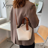 Xajzpa - Vintage Tote Bucket Bag Pu Leather Crossbody Shoulder Bags For Women Summer Simple