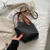 Xajzpa - Vintage Tote Bucket Bag Pu Leather Crossbody Shoulder Bags For Women Summer Simple