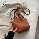 Xajzpa - Vintage Tote Bucket Bag Pu Leather Crossbody Shoulder Bags For Women Summer Simple