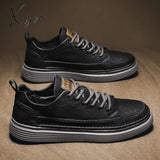 Xajzpa - Vulcanized Sneakers For Men Trend Casual Leather Shoes Tenis Luxury Trainer Race Korean