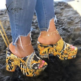 Xajzpa - Waterproof Chunky Platform Sandals Thick Heel Slippers Gold / 5