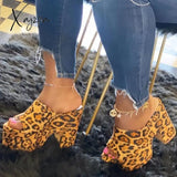 Xajzpa - Waterproof Chunky Platform Sandals Thick Heel Slippers Leopard-B / 5