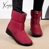 Xajzpa - Waterproof Snow Boots For Women Winter Warm Plush Ankle Booties Front Zipper Non Slip