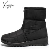 Xajzpa - Waterproof Snow Boots For Women Winter Warm Plush Ankle Booties Front Zipper Non Slip