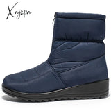 Xajzpa - Waterproof Snow Boots For Women Winter Warm Plush Ankle Booties Front Zipper Non Slip