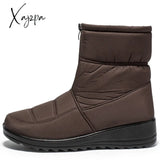 Xajzpa - Waterproof Snow Boots For Women Winter Warm Plush Ankle Booties Front Zipper Non Slip