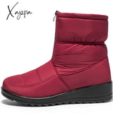 Xajzpa - Waterproof Snow Boots For Women Winter Warm Plush Ankle Booties Front Zipper Non Slip