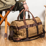 Xajzpa - Waterproof Waxed Canvas Leather Men Travel Bag Hand Luggage Carry On Large Tote Vintage