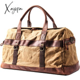 Xajzpa - Waterproof Waxed Canvas Leather Men Travel Bag Hand Luggage Carry On Large Tote Vintage