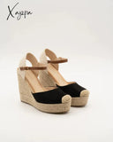 Xajzpa Wedge Esparto Platform Black Camel Or Blue Black / 35