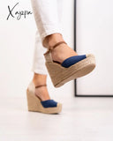 Xajzpa Wedge Esparto Platform Black Camel Or Blue