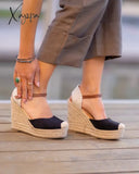 Xajzpa Wedge Esparto Platform Black Camel Or Blue