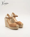 Xajzpa Wedge Esparto Platform Black Camel Or Blue Auburn / 35