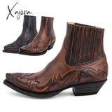 Xajzpa - Western Cowboy Burnt Flower Men’s Boots Black Brown Handmade Chelsea For Men Free