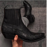 Xajzpa - Western Cowboy Burnt Flower Men’s Boots Black Brown Handmade Chelsea For Men Free