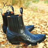 Xajzpa - Western Cowboy Burnt Flower Men’s Boots Black Brown Handmade Chelsea For Men Free