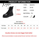 Xajzpa White Black Pu Leather Ankle Boots Women Autumn Winter Round Toe Lace Up Shoes Woman Fashion