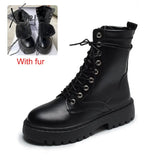 Xajzpa White Black Pu Leather Ankle Boots Women Autumn Winter Round Toe Lace Up Shoes Woman Fashion