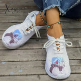 Xajzpa - White Casual Sportswear Daily Frenulum Printing Round Mesh Breathable Comfortable Out Door