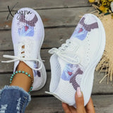 Xajzpa - White Casual Sportswear Daily Frenulum Printing Round Mesh Breathable Comfortable Out Door