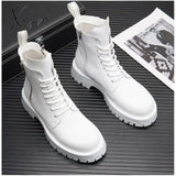Xajzpa - White Men Casual Boots Punk High Tops Motorcycle Ankle Boots Height Increasing Shoes