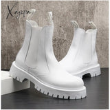 Xajzpa - White Men Casual Boots Punk High Tops Motorcycle Ankle Boots Height Increasing Shoes