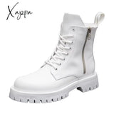 Xajzpa - White Men Casual Boots Punk High Tops Motorcycle Ankle Boots Height Increasing Shoes