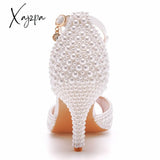 Xajzpa White Pearl Sandals Women Open Toe High Heels Lady Luxury Wedding Shoes Banquet Dress