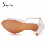 Xajzpa White Pearl Sandals Women Open Toe High Heels Lady Luxury Wedding Shoes Banquet Dress