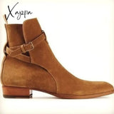 Xajzpa - Winter Boots for Men Handmade Ankle High Faux Suede Leather Dress Formal Boots Buckle Design Fashion Men Chelsea Boots