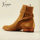 Xajzpa - Winter Boots For Men Handmade Ankle High Faux Suede Leather Dress Formal Buckle Design