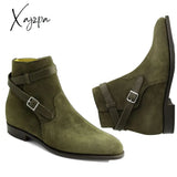 Xajzpa - Winter Boots For Men Handmade Ankle High Faux Suede Leather Dress Formal Buckle Design