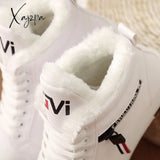 Xajzpa - Winter Boots Women Ankle Warm Pu Plush Woman Shoes Sneakers Flats Lace Up Ladies Short Snow